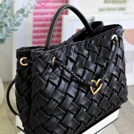 Bolsos negros trenzados con doble asa