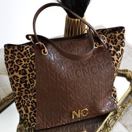 Bolsos estilo shopper en marrón combinado con leopardo