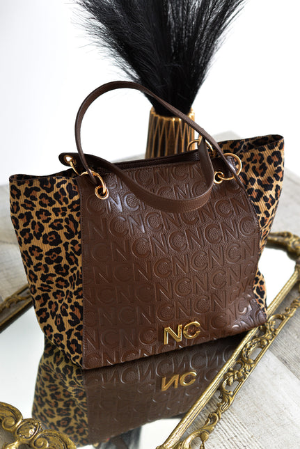 Bolsos estilo shopper en marrón combinado con leopardo