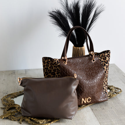 Bolsos estilo shopper en marrón combinado con leopardo