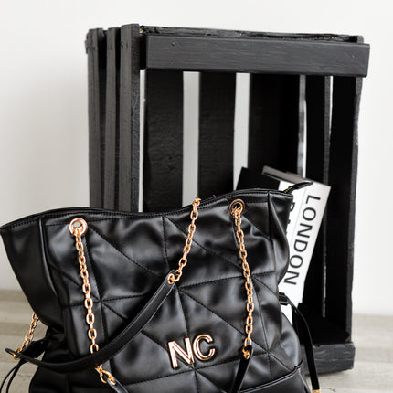 Bolsos negros en piel vegana con doble asa de cadena
