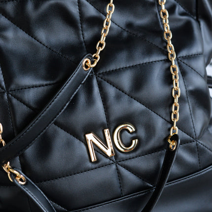 Bolsos negros en piel vegana con doble asa de cadena