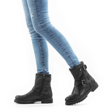 Black leather boots with buckles and fur lining FELINA