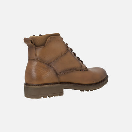 Botas de piel para hombre en color camel con cordones y cremallera