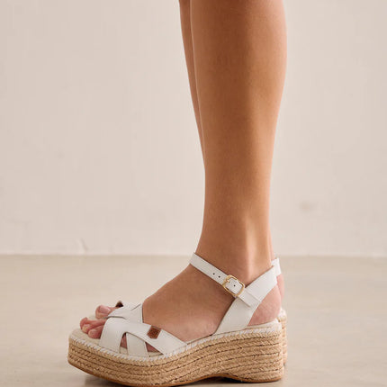 Karan leather wedged espadrilles
