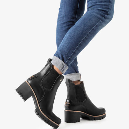 Botines chelsea de tacón con forro de pelo Pia trav B1 negro