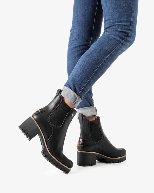 Botines chelsea de tacón con forro de pelo Pia trav B1 negro