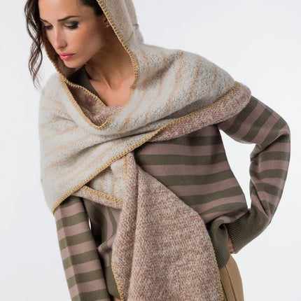 Bufanda con capucha en combinado beige de Anekke