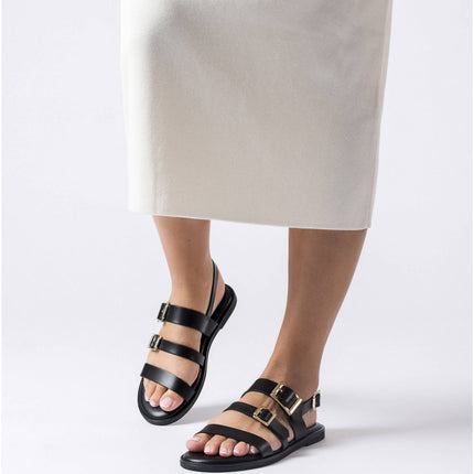 Flat leather sandals with buckles Zorion