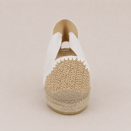 Alpargatas de cuña alta en rafia natural-blanco con cintas