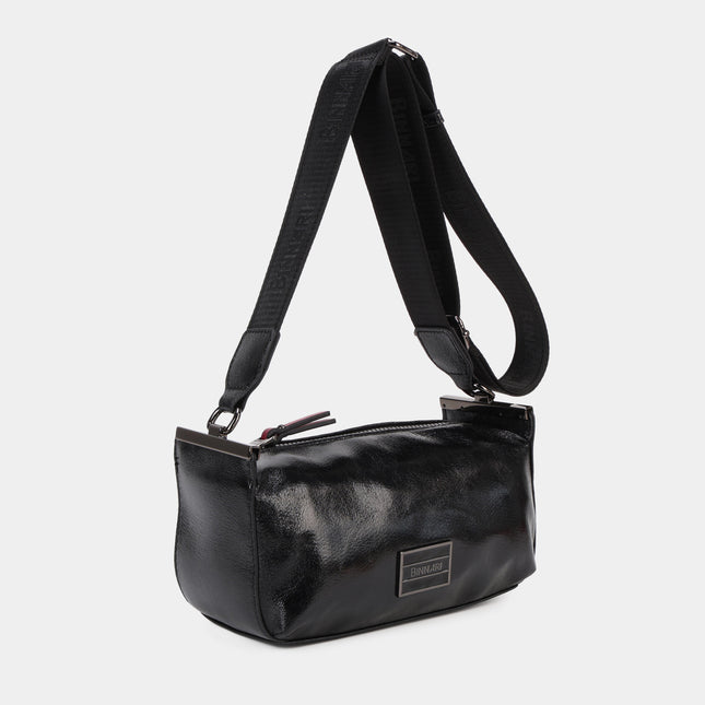 Bolsos bandolera Almería en tejido acharolado negro