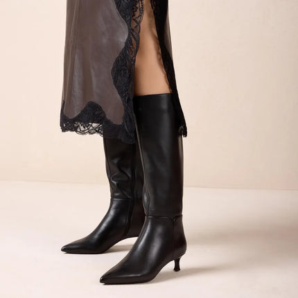 Botas altas de piel con punta afilada y tacón fino INVER