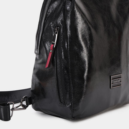 Almeria backpacks in black patent leather effect