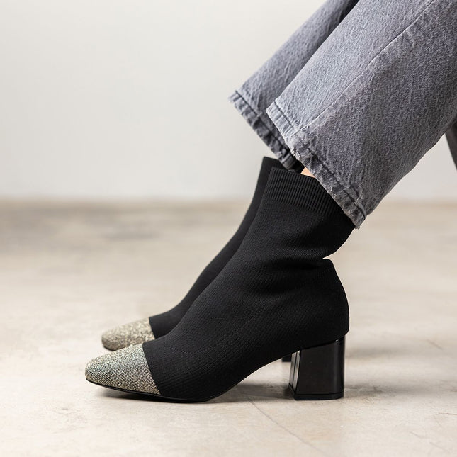 Vanlose Black Sock style boots with golden toe and heel 