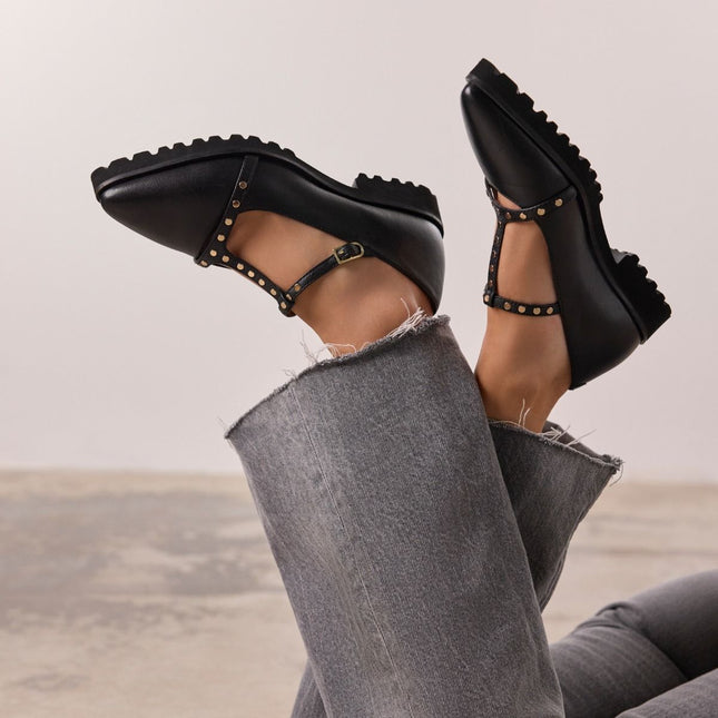 Wayland Black leather ballerinas with studs