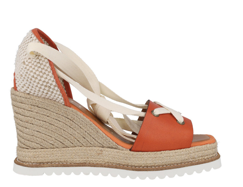 Orange leather espadrilles with beige tapes