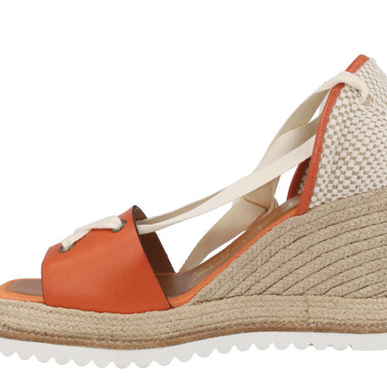Orange leather espadrilles with beige tapes
