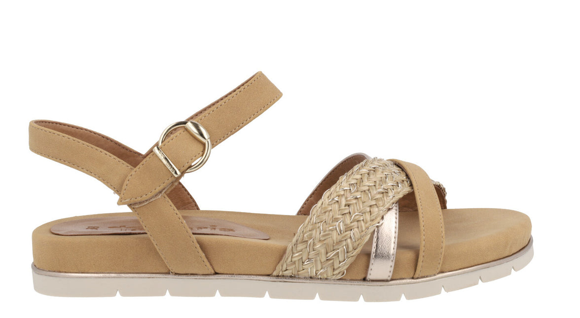 Multimaterial sandals in combined camel for women