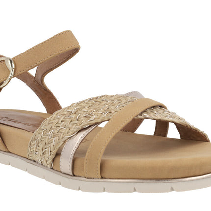 Multimaterial sandals in combined camel for women