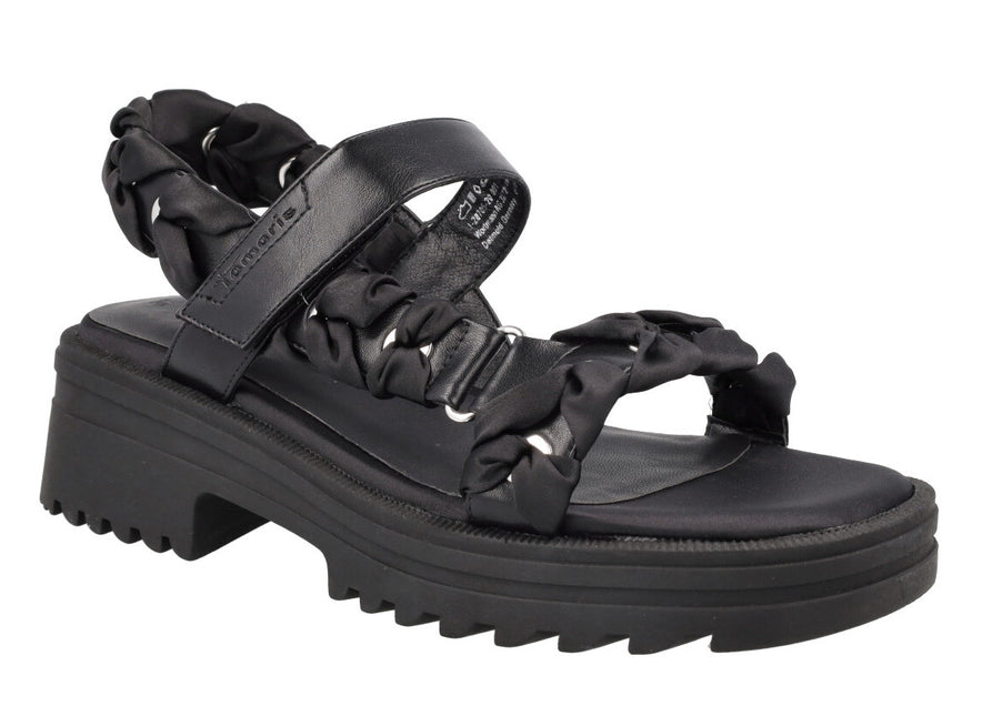 Black multimaterial sandals with track floor
