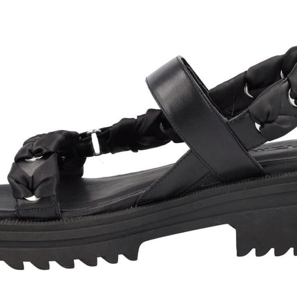 Black multimaterial sandals with track floor
