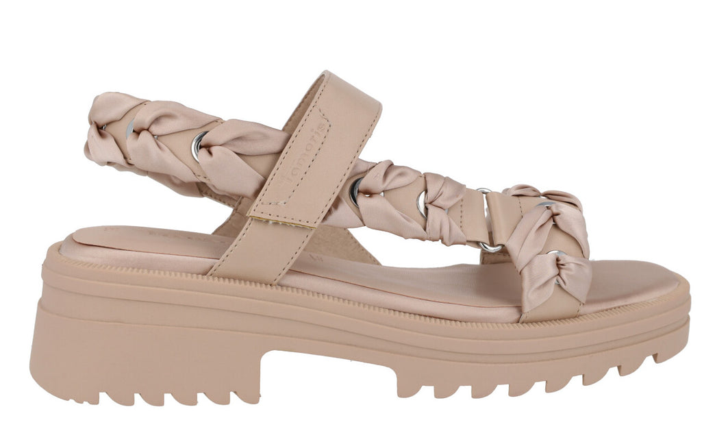 Nude multimaterial sandals with track floor