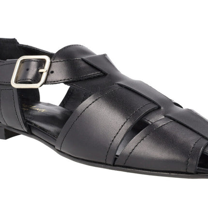 Black leather crab sandals for women