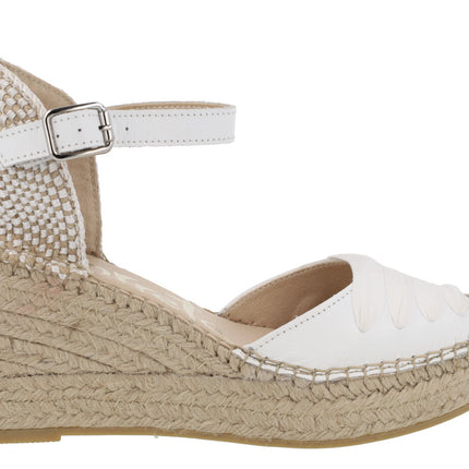 Leather espadrilles with ankle bracelet and past in fabric