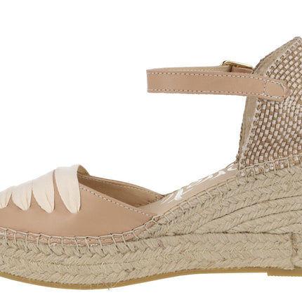 Leather espadrilles with ankle bracelet and past in fabric