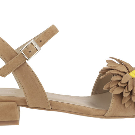 Suede sandals with flower ornament for women