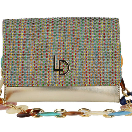 Lodi Bags in gold metal with lid on multicolored fabric