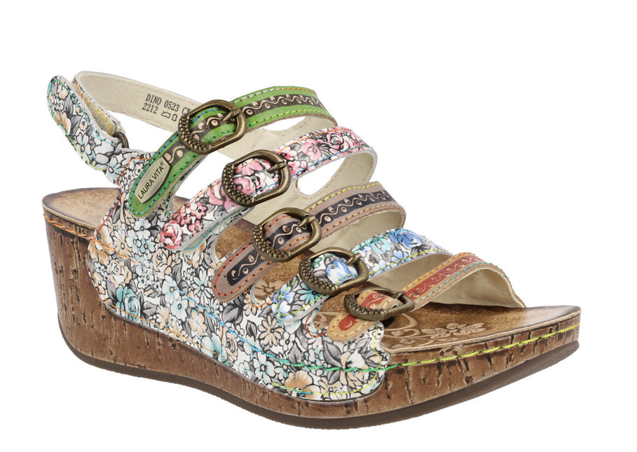 Multi -tile sandals with buckles and flower print Dino 0523