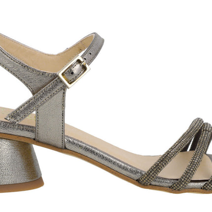 Taimi metallic leather sandals with triple Strass strip