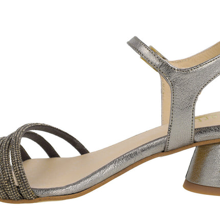 Taimi metallic leather sandals with triple Strass strip