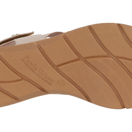 Leather sandals with rom and velcro closure ornament