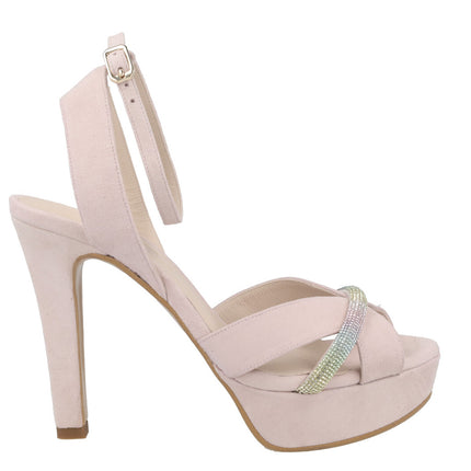 Tainoa sandals in suede pink stick with multicolored Strass strip