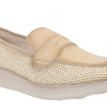 Women's Moccasins in leather combined and beige raffia