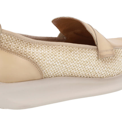 Women's Moccasins in leather combined and beige raffia