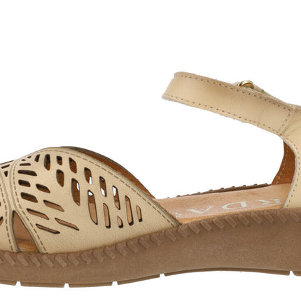 Dutqueted leather sandals with velcro strip for women