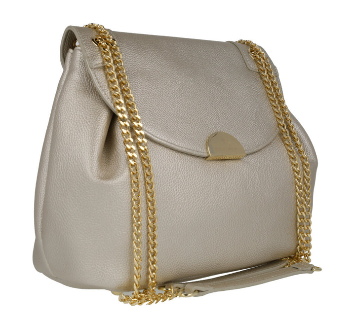 Nice bag with lid and chain in Platinum metallic