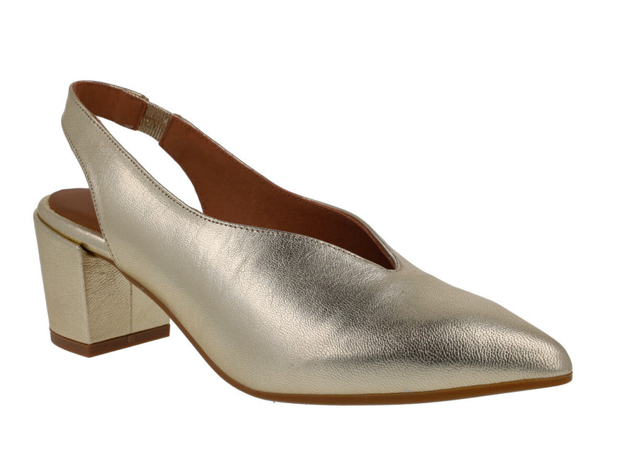 Dis -dated halls Zaba in platinum leather with wide heels