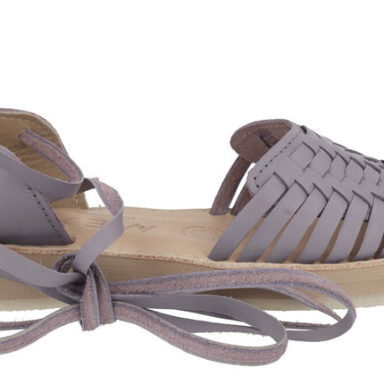 Braided leather espadrilles with violet jacaranda ribbons
