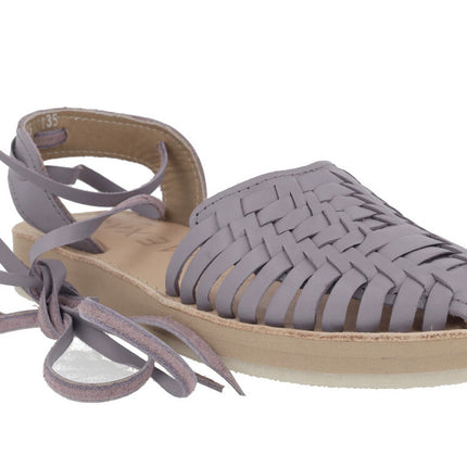 Braided leather espadrilles with violet jacaranda ribbons
