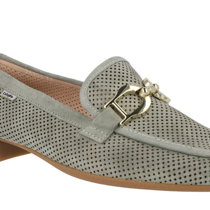 Suede moccasins and metallic ornament for women