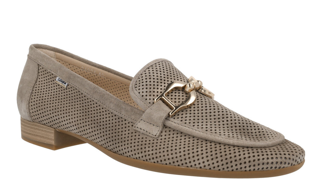 Suede moccasins and metallic ornament for women