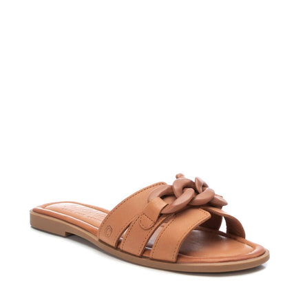 Camel leather sandals with chain ornament