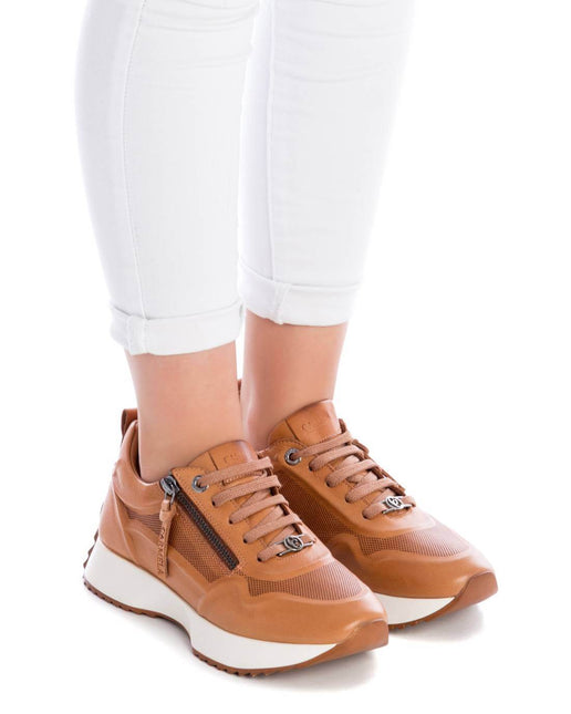 Leather sneakers for women with laces and side zipper