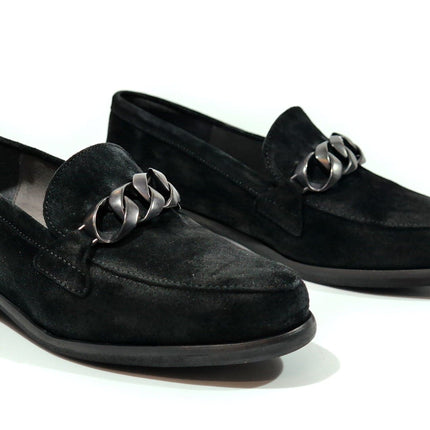 Suede loafers with chain ornament