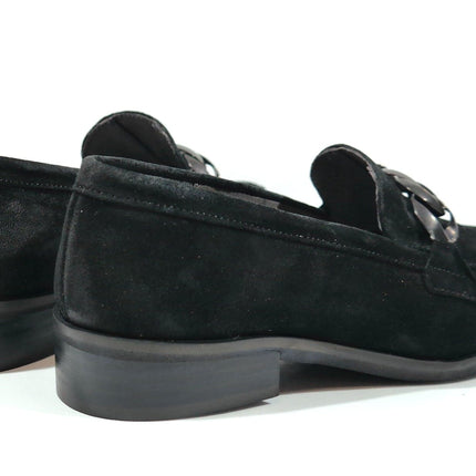 Suede loafers with chain ornament
