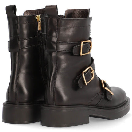 Black leather booties vogue with triple buckle